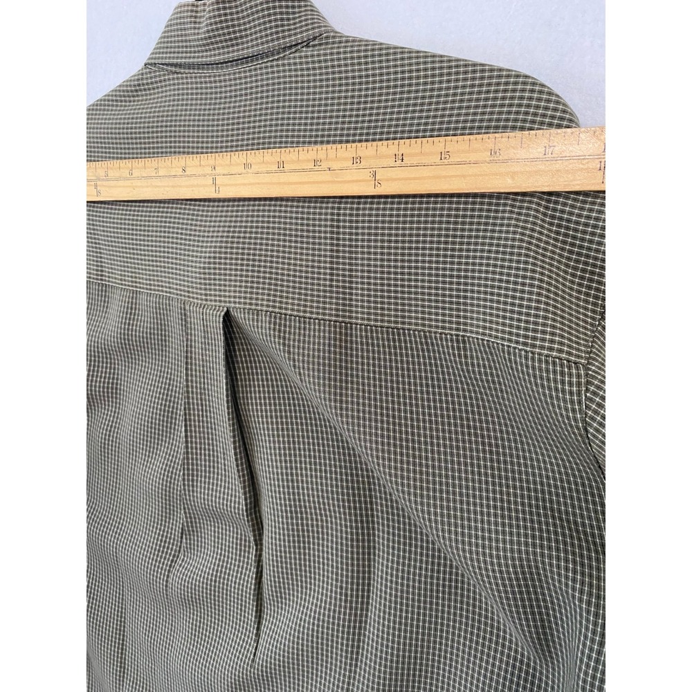 Haggar Button‎ Down Shirt Men M Olive Green Micro Check Long Sleeve Rayon - Picture 8 of 9